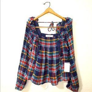 Free People navy combo women’s blouse size large